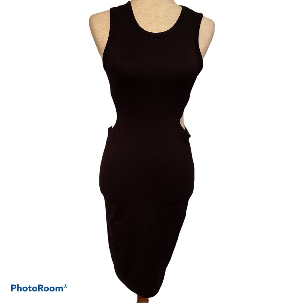 ZARA DRESS LBD BLACK SLEEVELESS STRETCH BODY-CON CUTOUT Size M